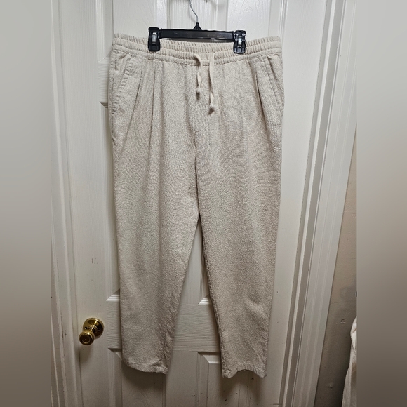 Zara Other - Zara Ivory Relaxed Cotton Pants Size XL Beige Drawstring Waist Casual Pockets